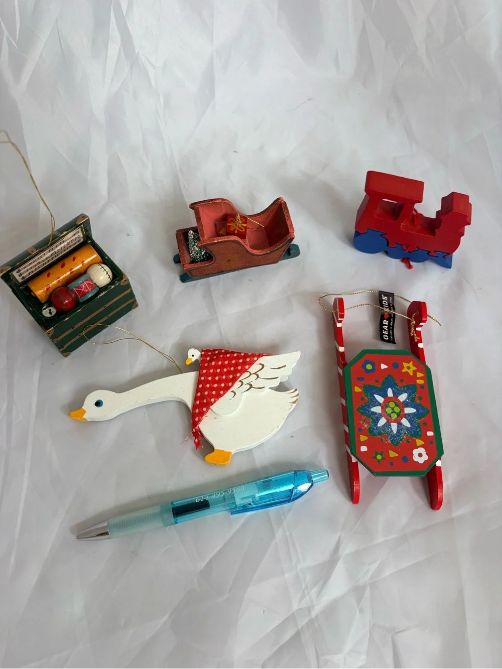 Wooden Red Decorative Kids Sled and Toys Set - Festive Holiday Play Décor
